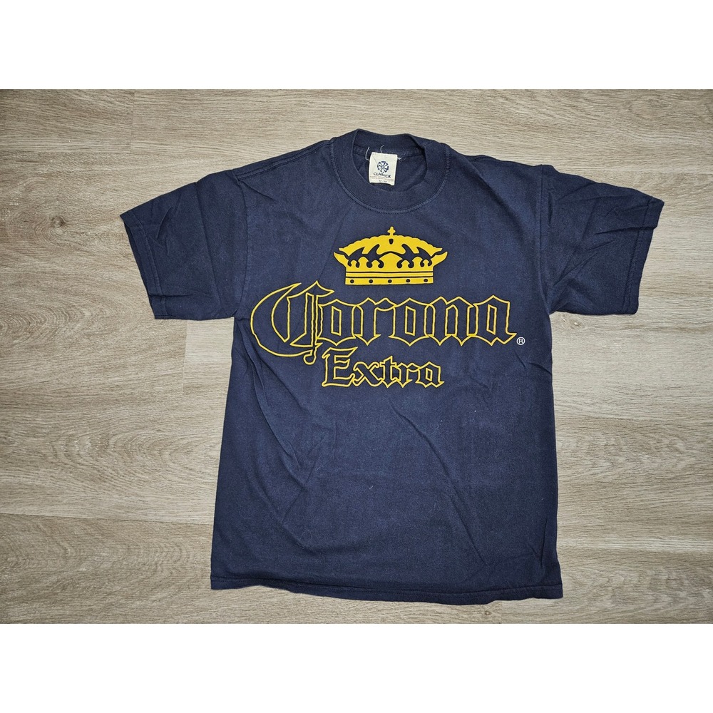 Vintage Corona Extra Navy Blue Graphic T-Shirt Mens Medium Gold Crown Logo Tee